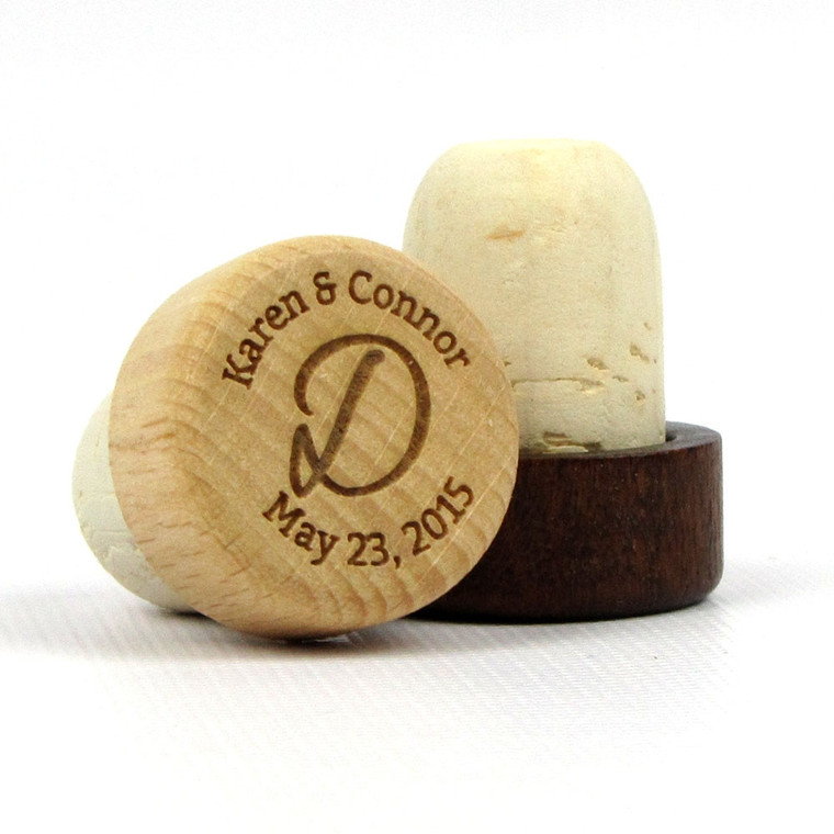 INITIAL WITH NAMES & DATE | Cork Stopper Wedding Favors