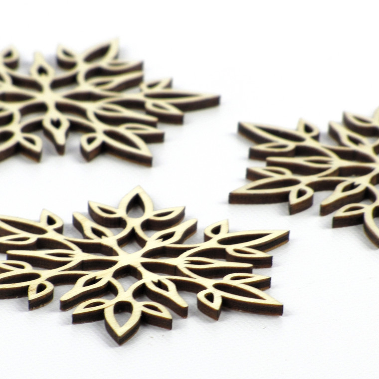 DELICATE FLOWER | Set of 5 Laser-Cut Wood Snowflakes