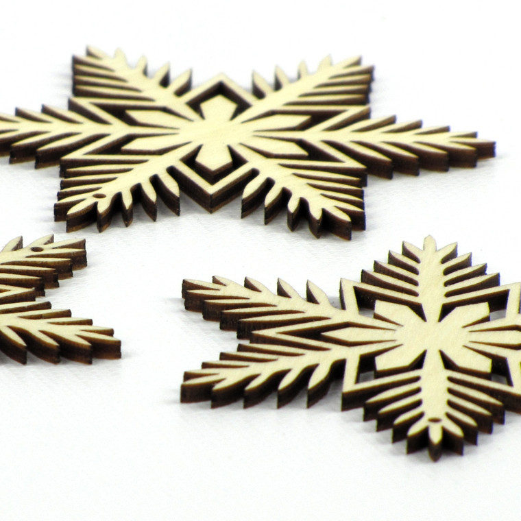 PINE FLOWER | Set of 5 Laser-Cut Wood Snowflakes