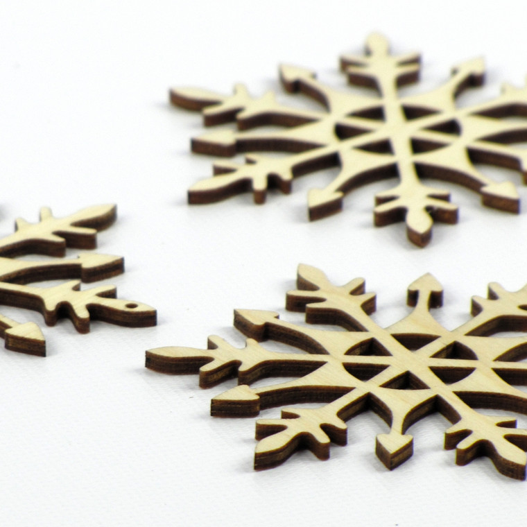 WATER WHEEL | Set of 5 Laser-Cut Wood Snowflakes