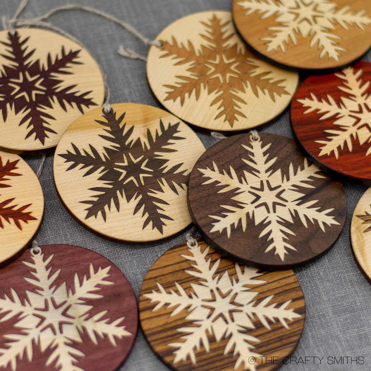 Wood Inlay Snowflakes | Set of 2