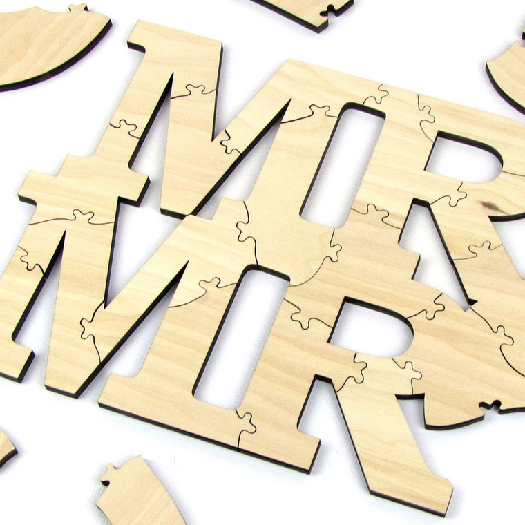 MR. & MR. | Gay Wedding Guest Book Puzzle - Solid Wood Guest Book Alternative