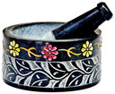 Style elytS Black Soapstone Floral Mortar and Pestle 5D, 2.5H