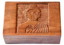 Wooden Buddha Carved Box 4"x6"