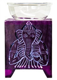 Violet Soapstone Ganesh Carved Aroma Lamp 5"H