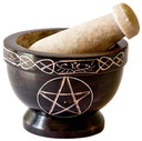 Brown Soapstone Pentacle Mortar and Pestle 3 1/2' D, 2/1/2" H