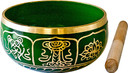 8 Lucky Symbols Brass Tibetan Singing Bowl - Green 6"D