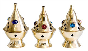 Brass Cone Burners with Beads 4"H (Set of 3)