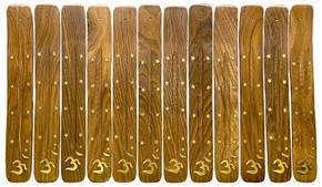 Wooden Ash Catcher Brass Inlay Om 10"L (Set of 12)