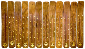 Wooden Ash Catcher Brass Inlay Peace 10"L (Set of 12)
