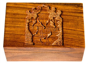 Wooden Ganesh Carved Box 4"x6"