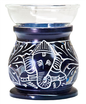 Blue Soapstone Ganesh Carved Aroma Lamp 4"H