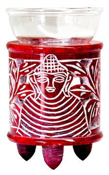Red Soapstone Buddha Carved Aroma Lamp 4.5"H