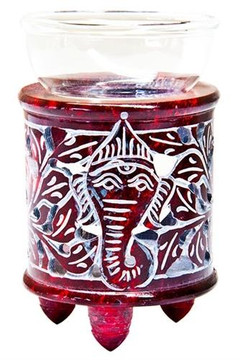 Style elytS Red Soapstone Ganesh Carved Aroma Lamp 4.5H