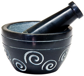 Black Soapstone Spiral Mortar & Pestle 4"D, 2.5"H