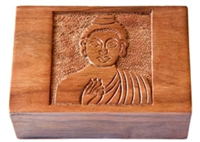 Wooden Buddha Carved Box 4"x6"