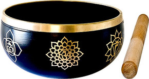7 Chakra Brass Tibetan Singing Bowl - Black 6"D
