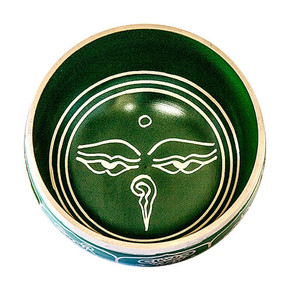 8 Lucky Symbols Brass Tibetan Singing Bowl - Green 5"D