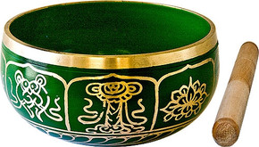 8 Lucky Symbols Brass Tibetan Singing Bowl - Green 6"D