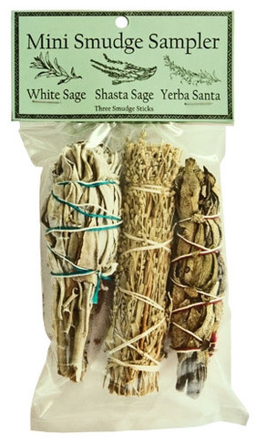 Mini Smudge Sampler 4"L (White Sage, Shasta Sage, Yerba Santa) (Pack of 3)