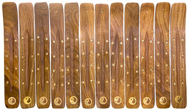 Wooden Ash Catcher Brass Inlay Yin-Yang 10"L (Set of 12)