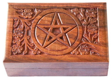 Wooden Pentacle Carved Box 4"x6"
