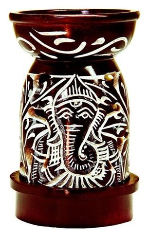 Style elytS Brown Soapstone Ganesh Carved Aroma Lamp 5H