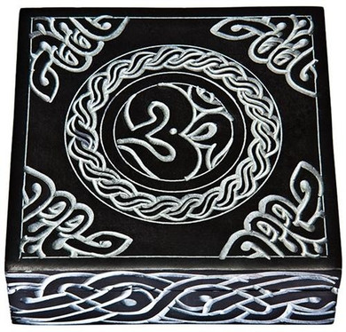 Style elytS Om with Celtic Knot Black Soapstone Box 5x5