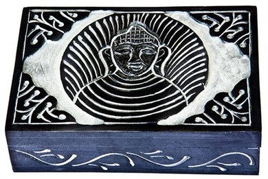 Style elytS Buddha with Celtic Knot Black Soapstone Box 4x6