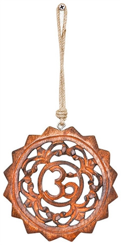 Om Wood Wall Hanging with Hemp Cord - 6"D