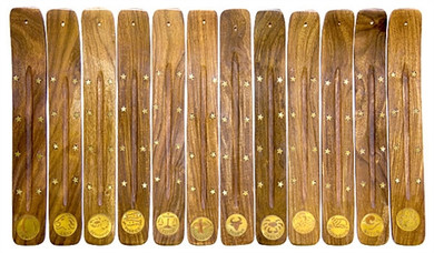 Wooden Ash Catcher Brass Inlay Astrological Signs 10"L (Set of 12)