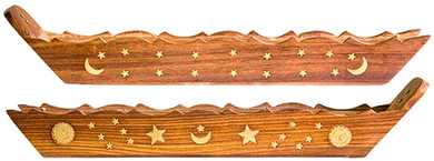 Wooden Box Burner Star & Moon Flip Top 14"L (Set of 2)