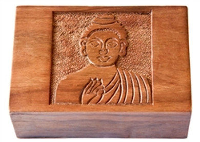 Wooden Buddha Carved Box 4"x6"