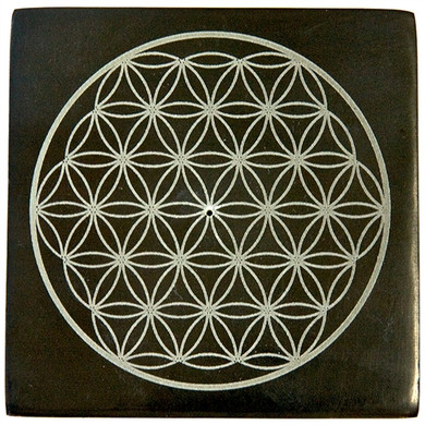 Black Soapstone Flower of Life Incense Burner 4"x 4"