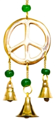 Peace Brass Wind Chime With Beads 9"L
