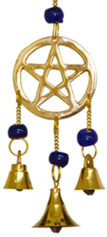 Pentacle Brass Wind Chime With Beads 9"L