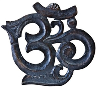 Om Hand Carved Wood Wall Hanging - Black 12"X12"