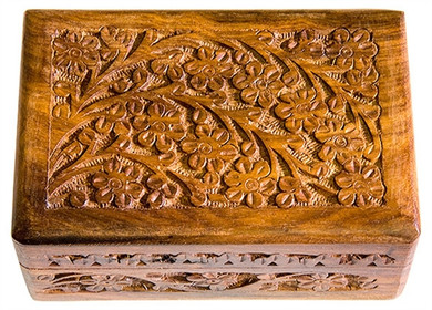 Wooden Floral Carved Box  4"x6"