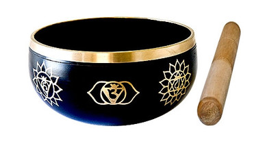 7 Chakra Brass Tibetan Singing Bowl - Black 4"D