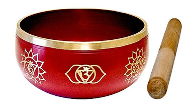 7 Chakra Brass Tibetan Singing Bowl - Red 5"D