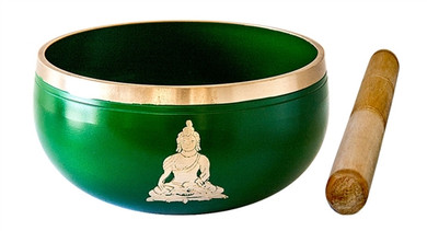 Buddha Brass Tibetan Singing Bowl - Green 5"D