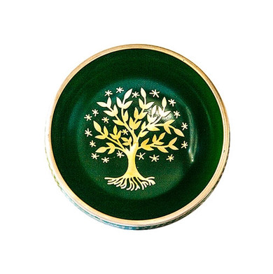 Brass Singing Bowl Green Tree of Life 4"D