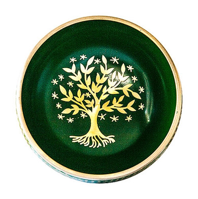 Brass Singing Bowl Green Tree of Life 5"D