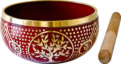 Tree of Life Brass Tibetan Singing Bowl - Red 6"D
