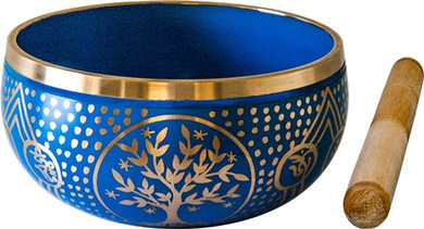 Brass Singing Bowl Blue Tree of Life 6"D