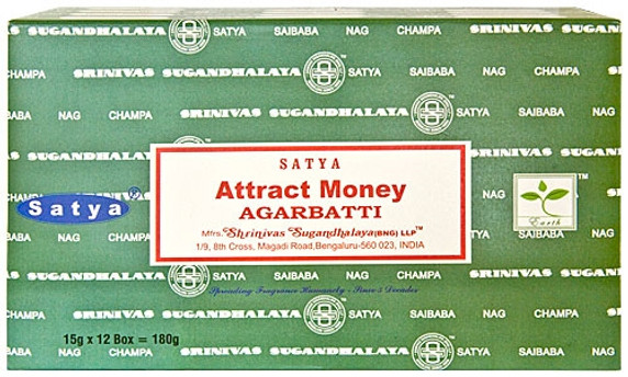 Satya Attract Money Incense 15 Gram Packs (12/Box)