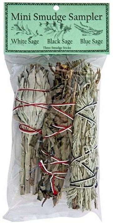 Style elytS Mini Smudge Sampler 4L White Sage, Black Sage, Blue Sage Pack of 3