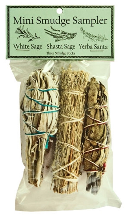 Mini Smudge Sampler 4"L (White Sage, Shasta Sage, Yerba Santa) (Pack of 3)