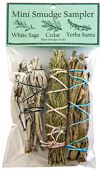 Mini Smudge Sampler 4"L  (White Sage, Cedar, Yerba Santa) (Pack of 3)