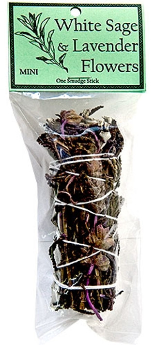 White Sage with Lavender Flowers Smudge 4"L (Mini)